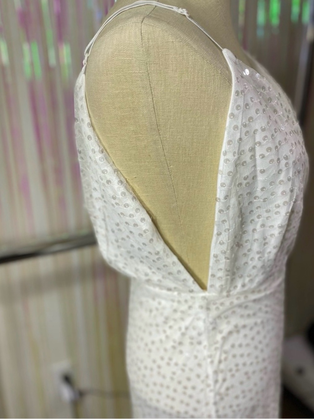 White sequin Sleeveless V-Neck Evening Dress - Picture 4 of 5